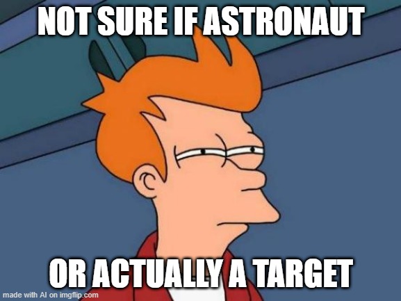 Futurama Fry | NOT SURE IF ASTRONAUT; OR ACTUALLY A TARGET | image tagged in memes,futurama fry | made w/ Imgflip meme maker