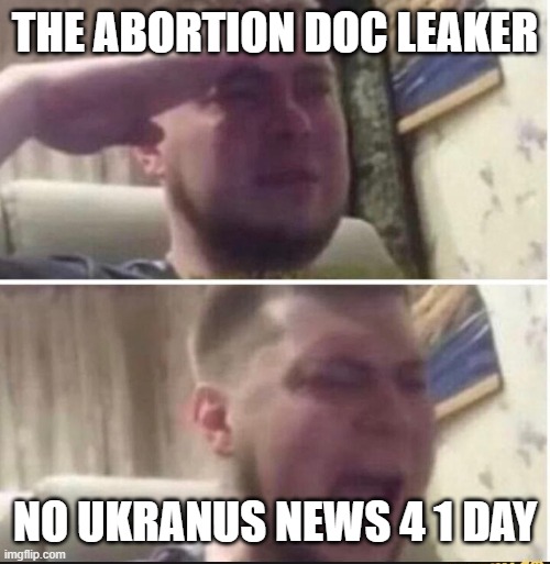 Ty | THE ABORTION DOC LEAKER; NO UKRANUS NEWS 4 1 DAY | image tagged in crying salute | made w/ Imgflip meme maker