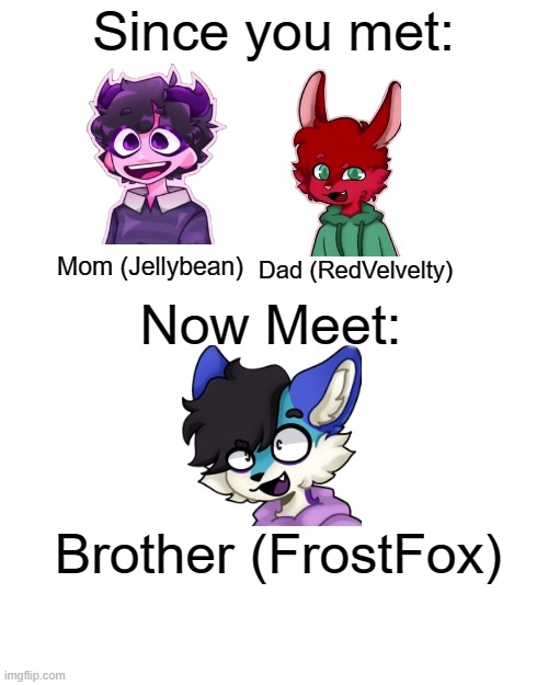 ඞ |  Since you met:; Mom (Jellybean); Now Meet:; Dad (RedVelvelty); Brother (FrostFox) | image tagged in memes,blank transparent square | made w/ Imgflip meme maker