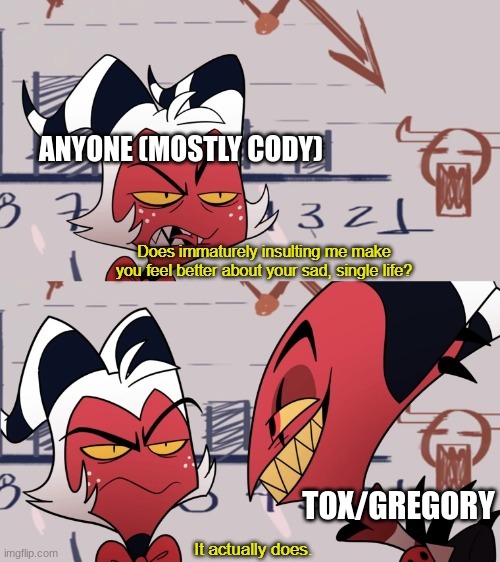 It actually does | ANYONE (MOSTLY CODY); TOX/GREGORY | image tagged in it actually does | made w/ Imgflip meme maker