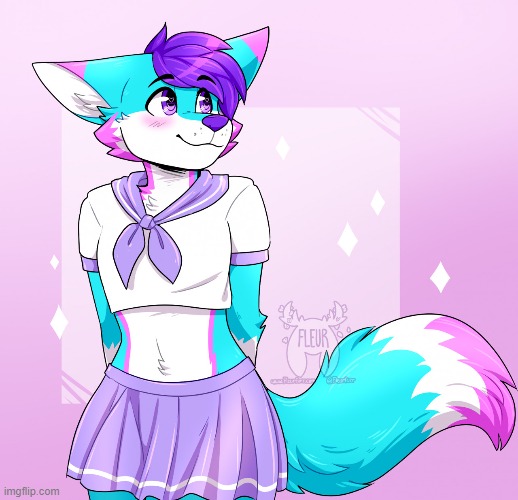 By Fleurfurr | image tagged in furry,femboy,cute,adorable,uniform | made w/ Imgflip meme maker