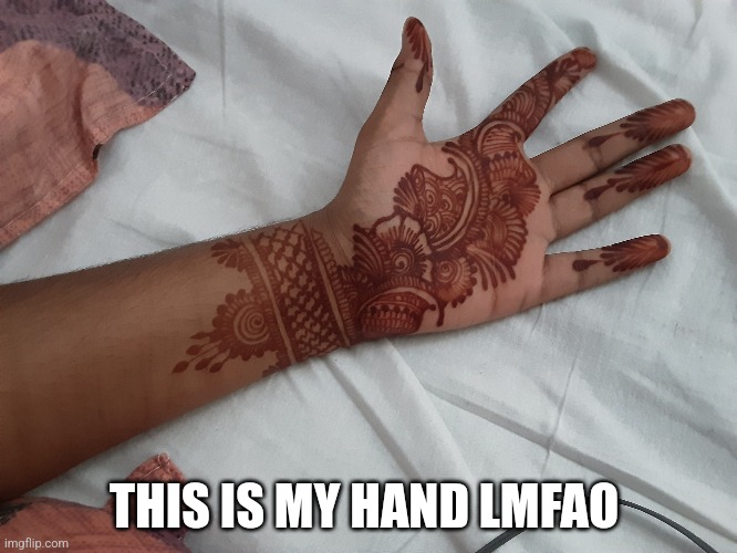 Hand reveal? :Flushed:, just showing the henna on my hand tho | THIS IS MY HAND LMFAO | made w/ Imgflip meme maker