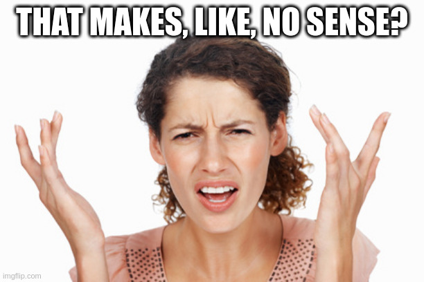 high whiny voice | THAT MAKES, LIKE, NO SENSE? | image tagged in indignant | made w/ Imgflip meme maker