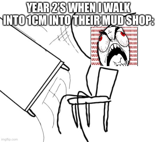 Table Flip Guy Meme | YEAR 2’S WHEN I WALK INTO 1CM INTO THEIR MUD SHOP: | image tagged in memes,table flip guy | made w/ Imgflip meme maker