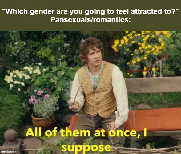 I'm still on break, but please do take a meme while I'm away :D | "Which gender are you going to feel attracted to?"
Pansexuals/romantics: | image tagged in all of them at once i suppose,pan,pancake,pancakes,lgbtq,gender | made w/ Imgflip meme maker
