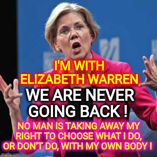 It's My Uterus And I Will Decide Whether I Use It Or Not.  IT'S NOT YOUR DECISION.  I'M NOT ASKING FOR YOUR PERMISSION | I'M WITH ELIZABETH WARREN; WE ARE NEVER GOING BACK ! NO MAN IS TAKING AWAY MY RIGHT TO CHOOSE WHAT I DO, OR DON'T DO, WITH MY OWN BODY ! | image tagged in elizabeth warren,women's rights,right to choose,it's my body not yours,not your decision,memes | made w/ Imgflip meme maker