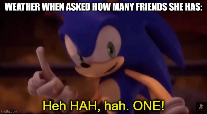 cause shes rude | WEATHER WHEN ASKED HOW MANY FRIENDS SHE HAS: | image tagged in sonic one | made w/ Imgflip meme maker