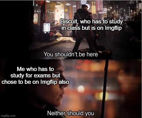 .-. | Biscuit, who has to study in class but is on Imgflip; Me who has to study for exams but chose to be on Imgflip also | made w/ Imgflip meme maker