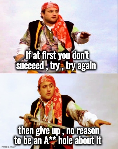 Pirate joke | If at first you don't succeed , try , try again then give up , no reason to be an A** hole about it | image tagged in pirate joke | made w/ Imgflip meme maker