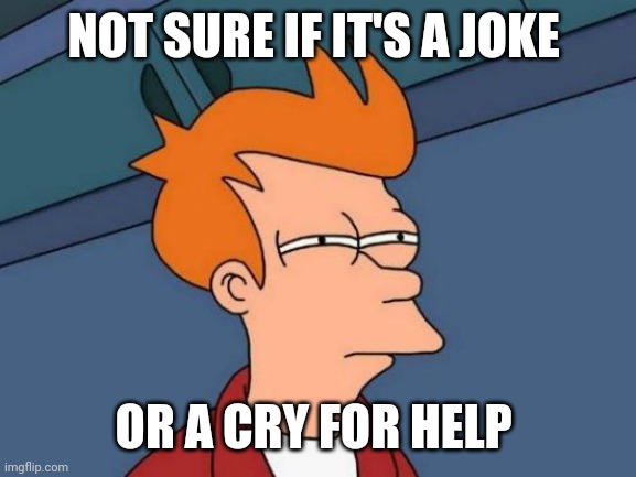 Unsure | NOT SURE IF IT'S A JOKE; OR A CRY FOR HELP | image tagged in memes,futurama fry | made w/ Imgflip meme maker
