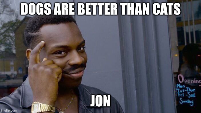 Roll Safe Think About It | DOGS ARE BETTER THAN CATS; JON | image tagged in memes,roll safe think about it | made w/ Imgflip meme maker