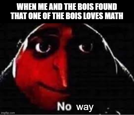 i   l o v e math, tho | WHEN ME AND THE BOIS FOUND THAT ONE OF THE BOIS LOVES MATH; way | image tagged in gru saying no | made w/ Imgflip meme maker