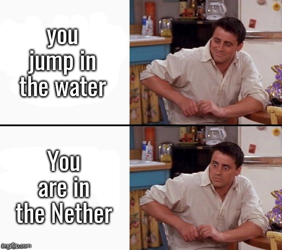 Everyone knows what i'm talking about | you jump in the water; You are in the Nether | image tagged in comprehending joey | made w/ Imgflip meme maker