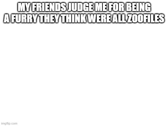 Blank White Template | MY FRIENDS JUDGE ME FOR BEING A FURRY THEY THINK WERE ALL ZOOFILES | image tagged in blank white template | made w/ Imgflip meme maker