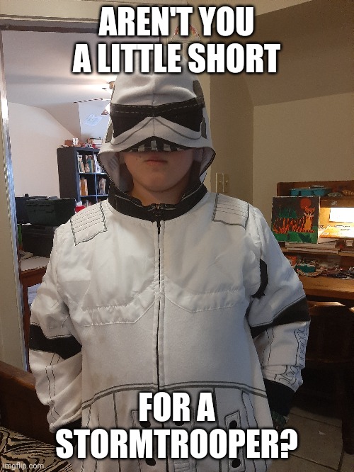 My little brother says happy Star Wars day! | AREN'T YOU A LITTLE SHORT; FOR A STORMTROOPER? | image tagged in stormtroopers | made w/ Imgflip meme maker