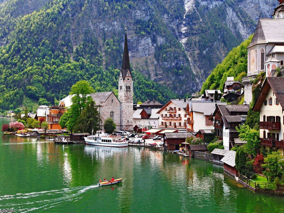 Austrian village of Hallstatt | image tagged in awesome | made w/ Imgflip meme maker