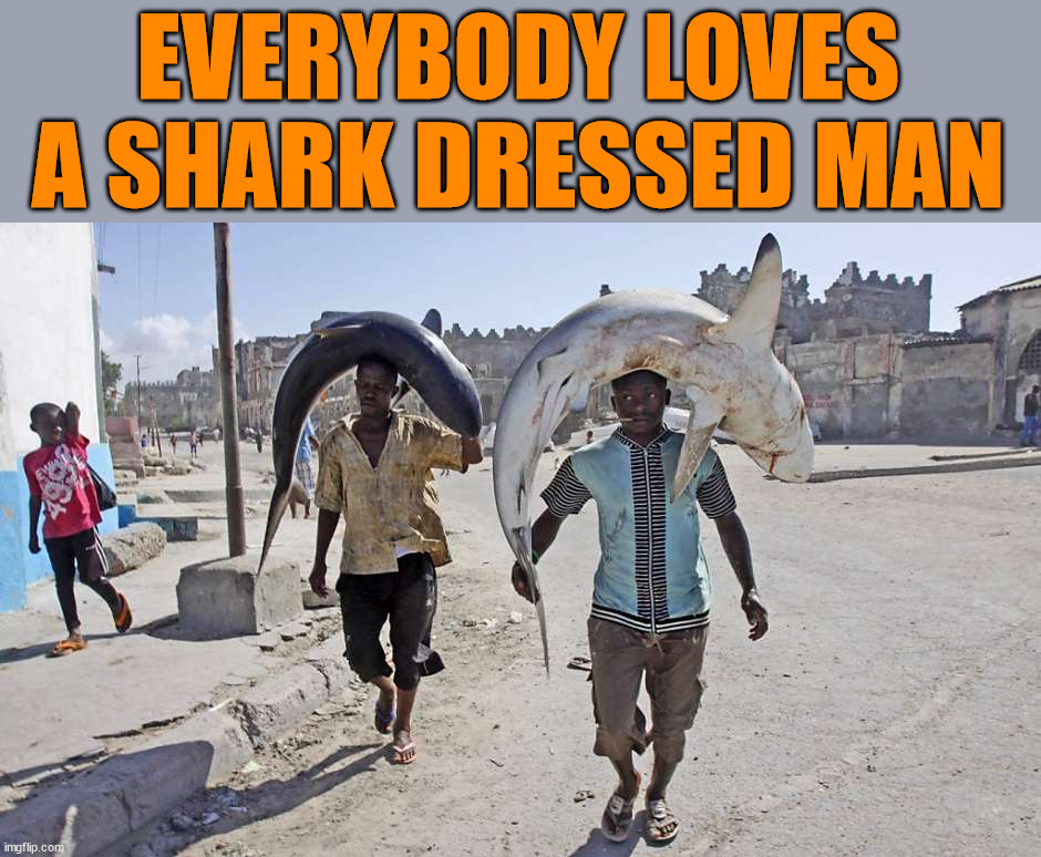 EVERYBODY LOVES A SHARK DRESSED MAN | image tagged in eye roll | made w/ Imgflip meme maker