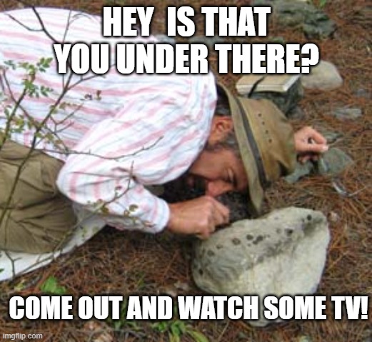 HEY  IS THAT YOU UNDER THERE? COME OUT AND WATCH SOME TV! | made w/ Imgflip meme maker
