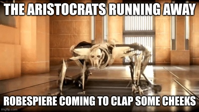 history | THE ARISTOCRATS RUNNING AWAY; ROBESPIERE COMING TO CLAP SOME CHEEKS | image tagged in general grievous crawl | made w/ Imgflip meme maker