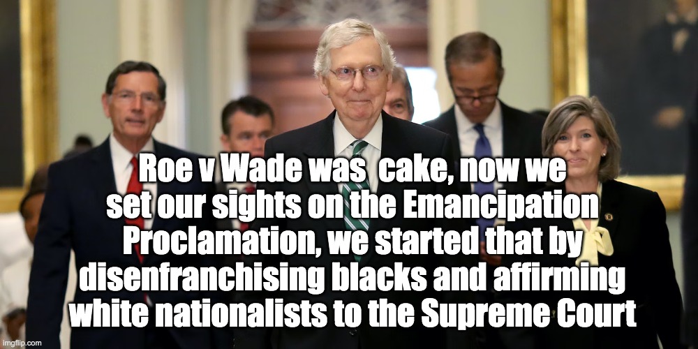 gop agenda | Roe v Wade was  cake, now we set our sights on the Emancipation Proclamation, we started that by disenfranchising blacks and affirming white nationalists to the Supreme Court | image tagged in voting | made w/ Imgflip meme maker