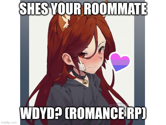 shes very flirty but blushes easy so have fun- | SHES YOUR ROOMMATE; WDYD? (ROMANCE RP) | image tagged in no joke oc,no killing her,no bambi,girl prefered | made w/ Imgflip meme maker