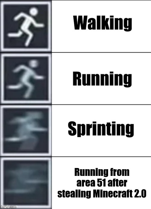 true true | Running from area 51 after stealing Minecraft 2.0 | image tagged in very fast | made w/ Imgflip meme maker