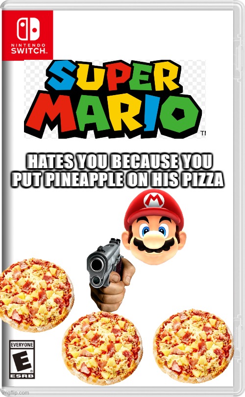 Nintendo Switch | HATES YOU BECAUSE YOU PUT PINEAPPLE ON HIS PIZZA | image tagged in nintendo switch | made w/ Imgflip meme maker