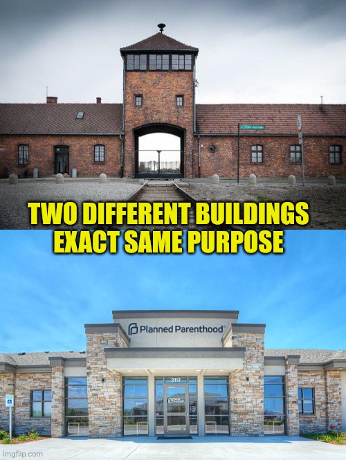 Democrats are so worried about how people self identify. But I didn't know Nazi Holocaust was one of the options! |  TWO DIFFERENT BUILDINGS
EXACT SAME PURPOSE | image tagged in planned parenthood,abortion,so you have chosen death,babies,liberals,liberal hypocrisy | made w/ Imgflip meme maker
