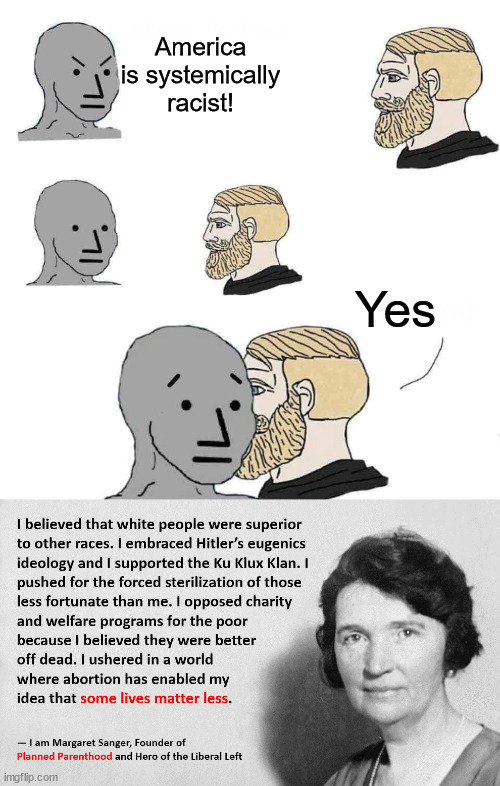 If there is systemic racism it's this | America is systemically racist! Yes | image tagged in chad approaching npc,systemic,racism,planned parenthood,tell me the truth i'm ready to hear it | made w/ Imgflip meme maker