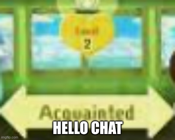 Low Quality Miitopia Level 2 Relationship; Acquainted | HELLO CHAT | image tagged in low quality miitopia level 2 relationship acquainted | made w/ Imgflip meme maker
