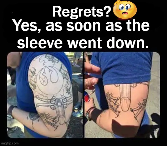 Uh, oh . . . |  Regrets? Yes, as soon as the 
sleeve went down. | image tagged in fun,funny,oops,mistake,imgflip humor,lol | made w/ Imgflip meme maker