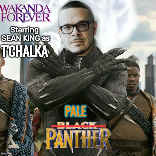 Talcum X as the Black Panther | T'CHALKA; Starring 
SEAN KING as; PALE; ---------------- | image tagged in black panther | made w/ Imgflip meme maker