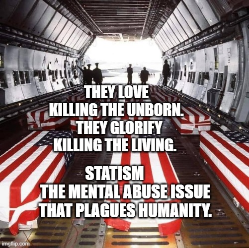 Military Tragedy | THEY LOVE KILLING THE UNBORN.   THEY GLORIFY KILLING THE LIVING. STATISM        THE MENTAL ABUSE ISSUE THAT PLAGUES HUMANITY. | image tagged in military tragedy | made w/ Imgflip meme maker