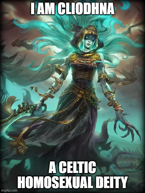 Nice hair | I AM CLIODHNA; A CELTIC HOMOSEXUAL DEITY | image tagged in deities,memes,lesbian,gay,moving hearts,banshee | made w/ Imgflip meme maker