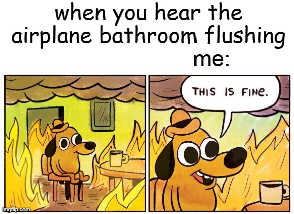 can anyone relate? | when you hear the airplane bathroom flushing; me: | image tagged in memes,this is fine | made w/ Imgflip meme maker