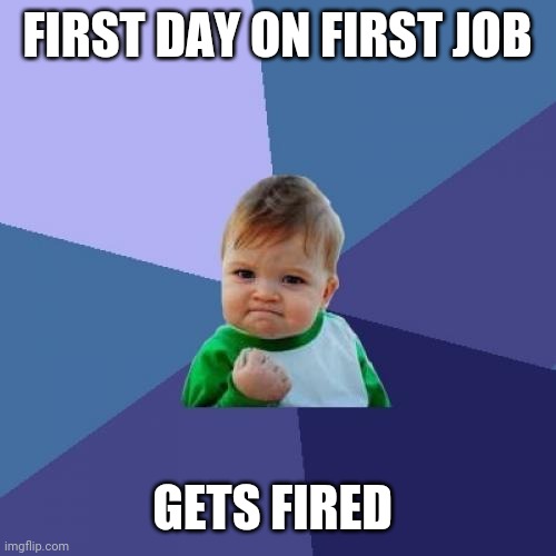 Success Kid Meme | FIRST DAY ON FIRST JOB; GETS FIRED | image tagged in memes,success kid | made w/ Imgflip meme maker