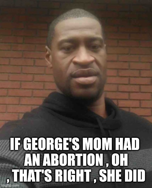 george floyd | IF GEORGE'S MOM HAD 
AN ABORTION , OH , THAT'S RIGHT , SHE DID | image tagged in george floyd | made w/ Imgflip meme maker