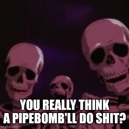 . | YOU REALLY THINK A PIPEBOMB'LL DO SHIT? | made w/ Imgflip meme maker