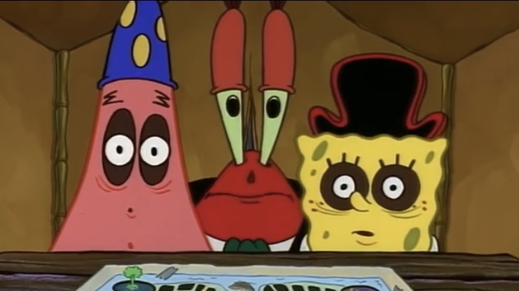Spongebob and patrick with mr krabs behind them Blank Meme Template