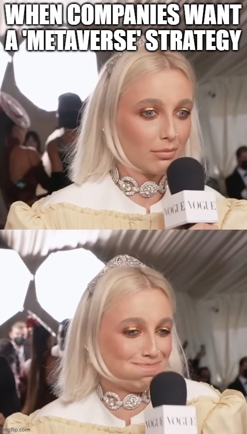 Emma reacts to Metaverse strategies | WHEN COMPANIES WANT A 'METAVERSE' STRATEGY | image tagged in jack harlow x emma chamberlain | made w/ Imgflip meme maker