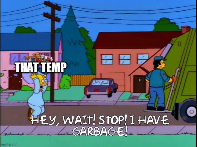 Hey wait stop i have garbage | THAT TEMP | image tagged in hey wait stop i have garbage | made w/ Imgflip meme maker