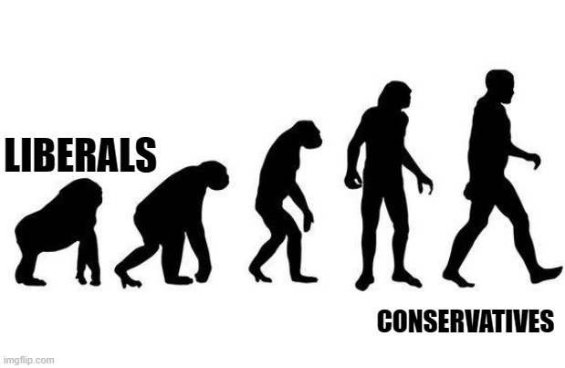 Human Evolution | LIBERALS CONSERVATIVES | image tagged in human evolution | made w/ Imgflip meme maker