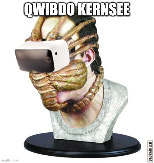 vr facehugger | QWIBDO KERNSEE | image tagged in vr facehugger | made w/ Imgflip meme maker