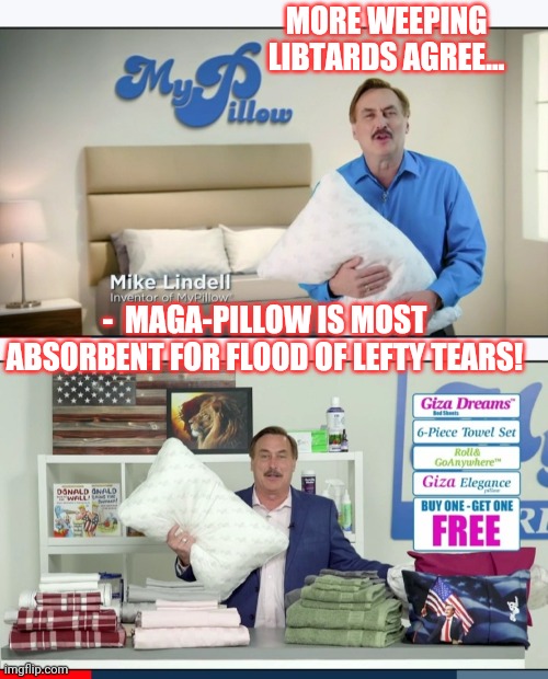 Crybaby Libs Need Magapillow | MORE WEEPING LIBTARDS AGREE... -  MAGA-PILLOW IS MOST ABSORBENT FOR FLOOD OF LEFTY TEARS! | image tagged in stupid liberals,crying,libtards,triggered liberal,your team sucks | made w/ Imgflip meme maker