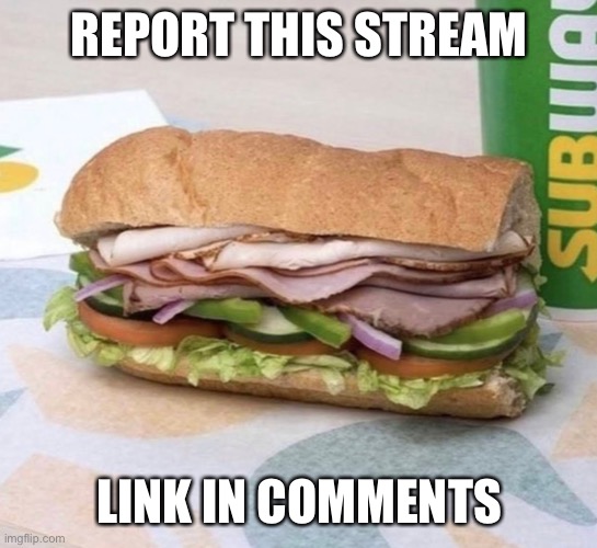 Subway sandwich | REPORT THIS STREAM; LINK IN COMMENTS | image tagged in subway sandwich | made w/ Imgflip meme maker