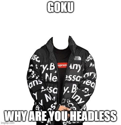 What happened Goku | GOKU; WHY ARE YOU HEADLESS | image tagged in goku drip | made w/ Imgflip meme maker