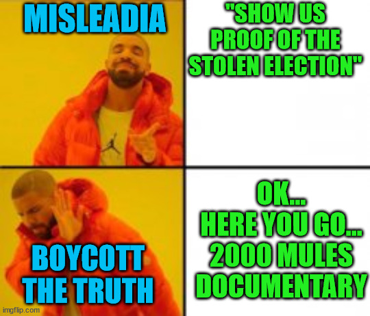 They never thought the truth would come out... now they have to hide it like Hunter's laptop | MISLEADIA; "SHOW US PROOF OF THE STOLEN ELECTION"; OK... HERE YOU GO... 2000 MULES DOCUMENTARY; BOYCOTT THE TRUTH | image tagged in mainstream media,lies,media lies | made w/ Imgflip meme maker