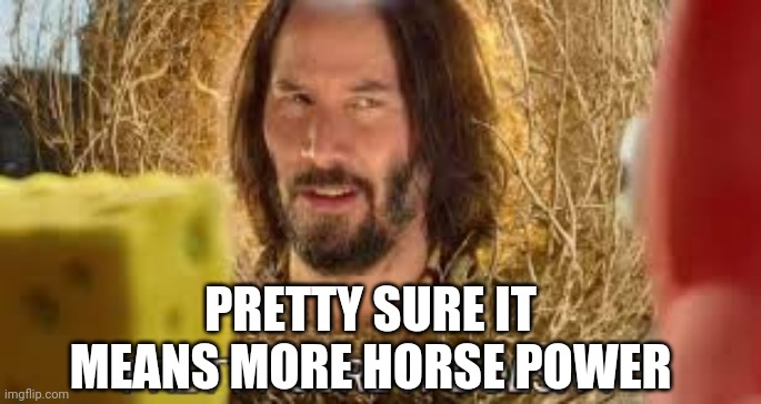 Pretty sure it doesn't | PRETTY SURE IT MEANS MORE HORSE POWER | image tagged in pretty sure it doesn't | made w/ Imgflip meme maker