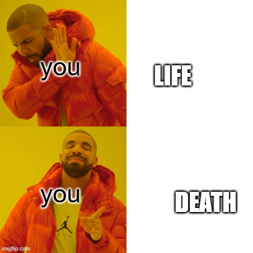 Drake Hotline Bling Meme | you you LIFE DEATH | image tagged in memes,drake hotline bling | made w/ Imgflip meme maker
