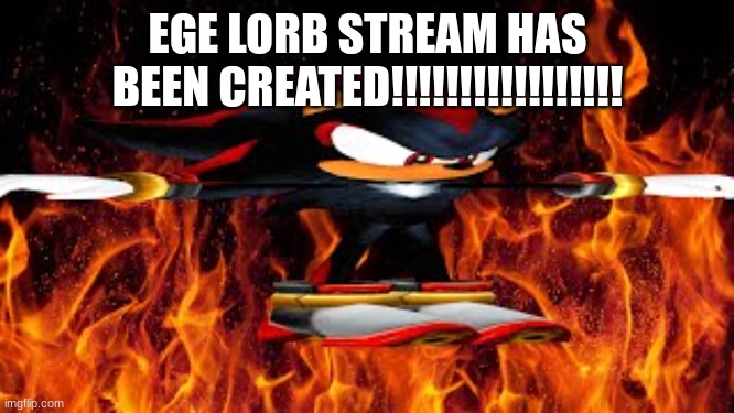 EGE LORB TIME (this is a message to ShadowtheHegdehog15! | EGE LORB STREAM HAS BEEN CREATED!!!!!!!!!!!!!!!!! | image tagged in shadow the hege | made w/ Imgflip meme maker